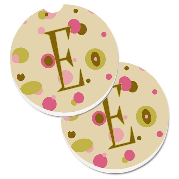 Carolines Treasures Letter E Initial Monogram Tan Dots Set of 2 Cup Holder Car Coaster CJ1004-ECARC - main